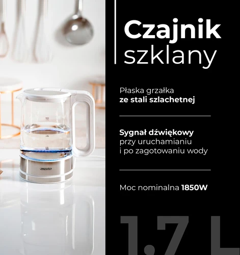Mesko | Virdulys | MS 1301w | Electric | 1850 W | 1.7 L | Glass | 360° rotational base | Baltas