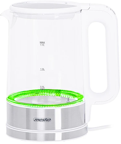 Mesko | Virdulys | MS 1301w | Electric | 1850 W | 1.7 L | Glass | 360° rotational base | Baltas