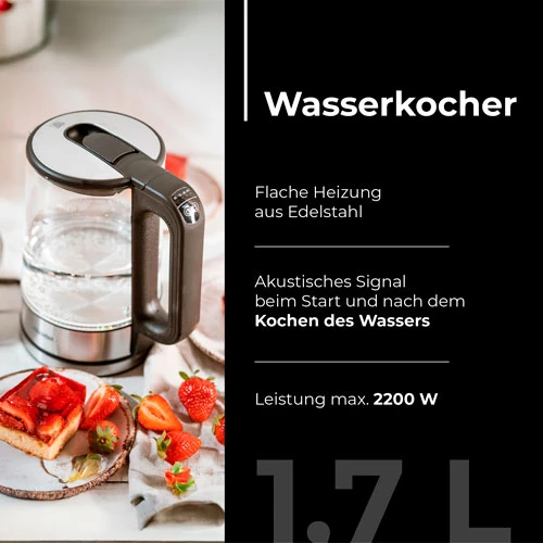 Mesko | Virdulys | MS 1301b | Electric | 1850 W | 1.7 L | Glass | 360° rotational base | Juodas