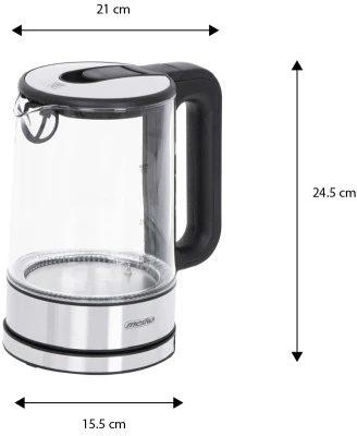Mesko | Virdulys | MS 1301b | Electric | 1850 W | 1.7 L | Glass | 360° rotational base | Juodas