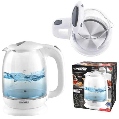 Mesko | Virdulys | MS 1302w | Elektrinis | 2200 W | 1,7 l | Stiklas | 360° sukamasis pagrindas | Baltas