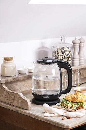 Mesko | Virdulys | MS 1302b | Electric | 2200 W | 1.7 L | Glass | 360° rotational base | Juodas