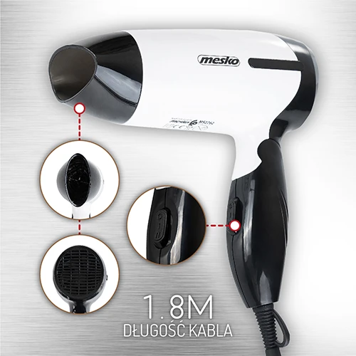 Mesko | Plaukų džiovintuvas | MS 2262 | 1000 W | Number of temperature settings 2 | Juodas/Baltas