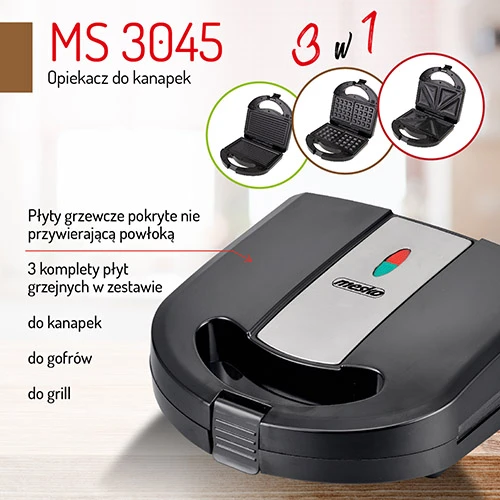Sumuštinių keptuvas Adler Sandwich Maker 3 in 1 MESKO MS3045