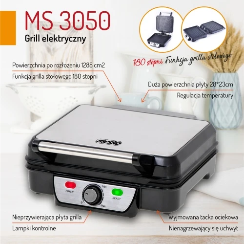 Mesko | Grilis | MS 3050 | Contact grill | 1800 W | Juodas/Nerūdijantis plienas