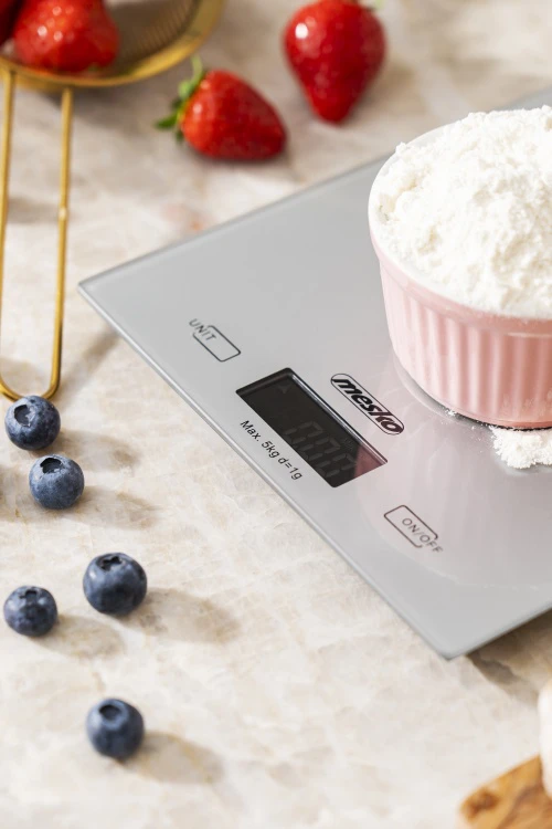 Virtuvinės svarstyklės Mesko | Virtuvės svarstyklės | MS 3145 | Maksimalus svoris (talpa) 5kg | Graduacija 1 g | Ekrano tipo LCD | Sidabrinis