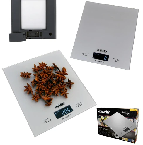 Virtuvinės svarstyklės Mesko | Virtuvės svarstyklės | MS 3145 | Maksimalus svoris (talpa) 5kg | Graduacija 1 g | Ekrano tipo LCD | Sidabrinis