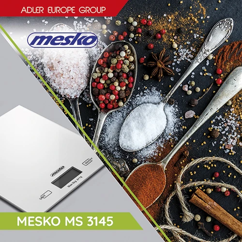 Virtuvinės svarstyklės Mesko | Virtuvės svarstyklės | MS 3145 | Maksimalus svoris (talpa) 5kg | Graduacija 1 g | Ekrano tipo LCD | Sidabrinis