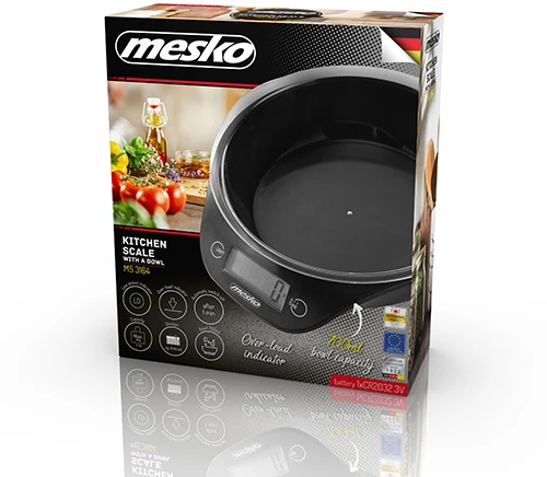 Adler Mesko | Virtuvinės svarstyklės with a bowl | MS 3164 | Maximum weight (capacity) 5kg | Graduation 1 g | Ekranas type LCD | Juodas