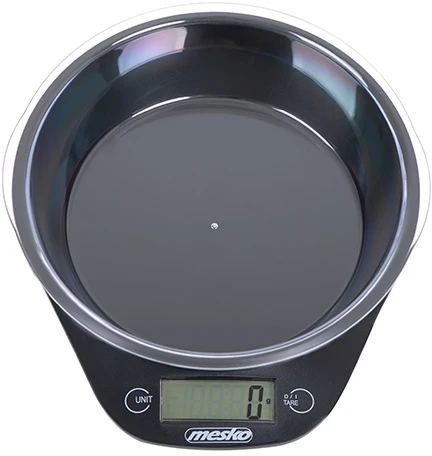 Adler Mesko | Virtuvinės svarstyklės with a bowl | MS 3164 | Maximum weight (capacity) 5kg | Graduation 1 g | Ekranas type LCD | Juodas