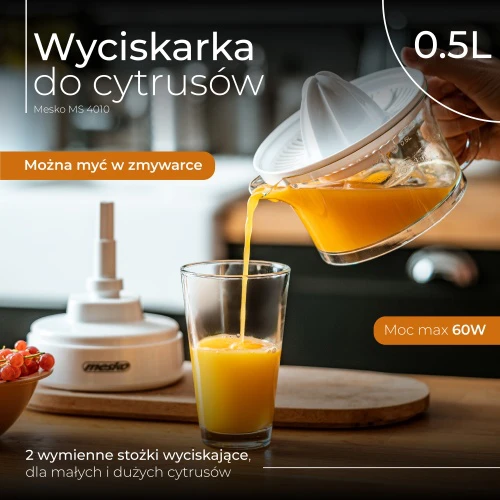 Sulčiaspaudė Mesko | Citrus Juicer | MS 4010 | Type Citrus juicer | Baltas | 40 W | Greičių skaičius 1