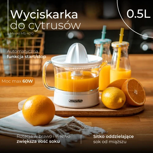 Sulčiaspaudė Mesko | Citrus Juicer | MS 4010 | Type Citrus juicer | Baltas | 40 W | Greičių skaičius 1