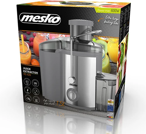 Sulčiaspaudė Mesko | Juicer | MS 4126 | Type Automatic juicer | Nerūdijantis plienas | 600 W | Extra large fruit input | Greičių skaičius 3