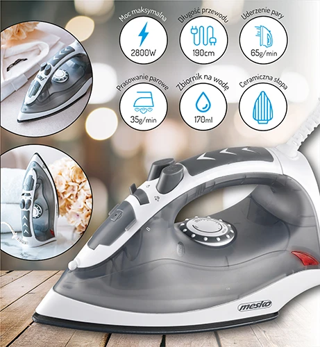 Mesko | MS 5037 | Garų lygintuvas | 2800 W | Vanduo tank capacity 170 ml | Continuous steam 35 g/min | Pilkas