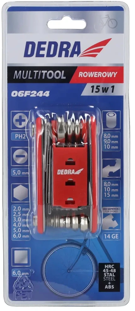 Dedra Multitool Daugiafunkcinis dviračių remonto rinkinys, 15 dalių, CRV