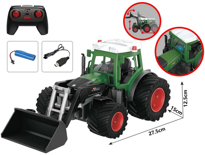 MX R/C Constructions - Traktoriaus nuotolinio valdymo pultas su kastuvu 2,4 GHz, 3,7 V ličio jonų, žalias (471476)