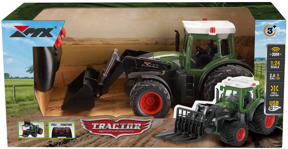 MX R/C Constructions - Traktoriaus nuotolinio valdymo pultas su kastuvu 2,4 GHz, 3,7 V ličio jonų, žalias (471476)