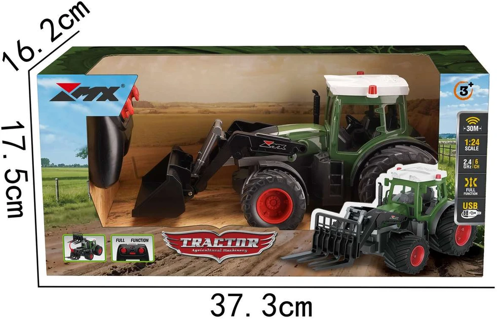 MX R/C Constructions - Traktoriaus nuotolinio valdymo pultas su kastuvu 2,4 GHz, 3,7 V ličio jonų, žalias (471476)