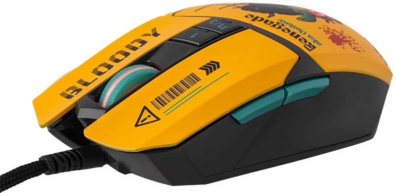 Pelė Myszka žaidimams A4Tech Bloody W63 Max RENEGADE su laidu 12000 dpi optinė geltona