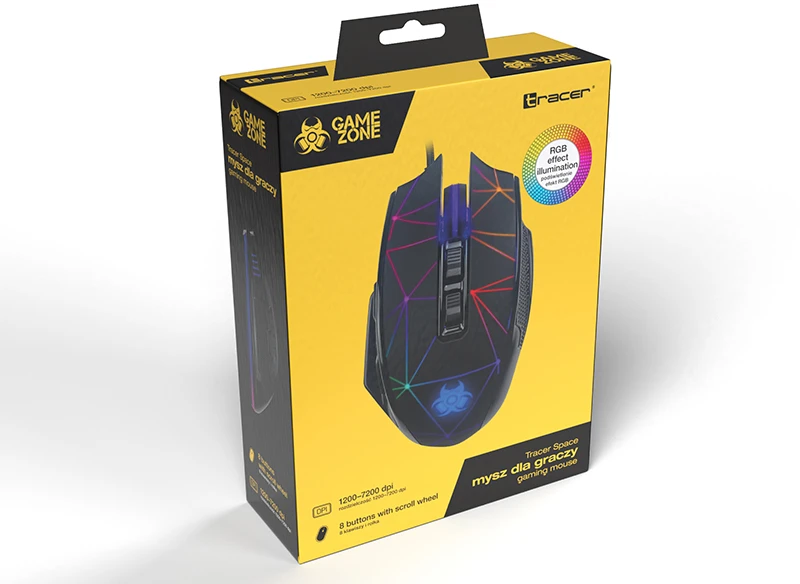 Pelė Myszka žaidimams Tracer GameZone SPACE su laidu 7200 dpi optinė juoda