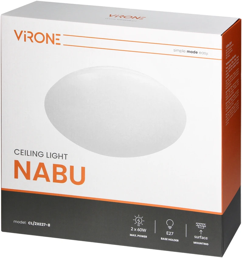 Orno NABU lubinis šviestuvas 2xE27, maks. 2x15W, IP20, baltas