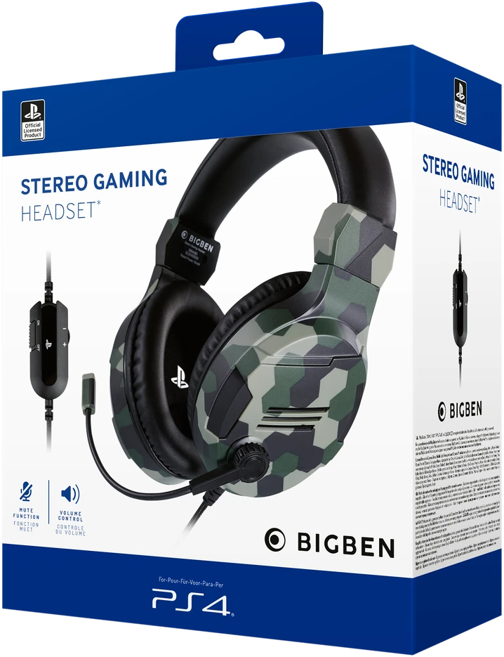 Nacon Big Ben Bigben Interactive PS4OFHEADSETV3G Ausinės be mikrofono ir ausinės su mikrofonu Laisvų rankų įranga Su lankeliu Kamufliažas