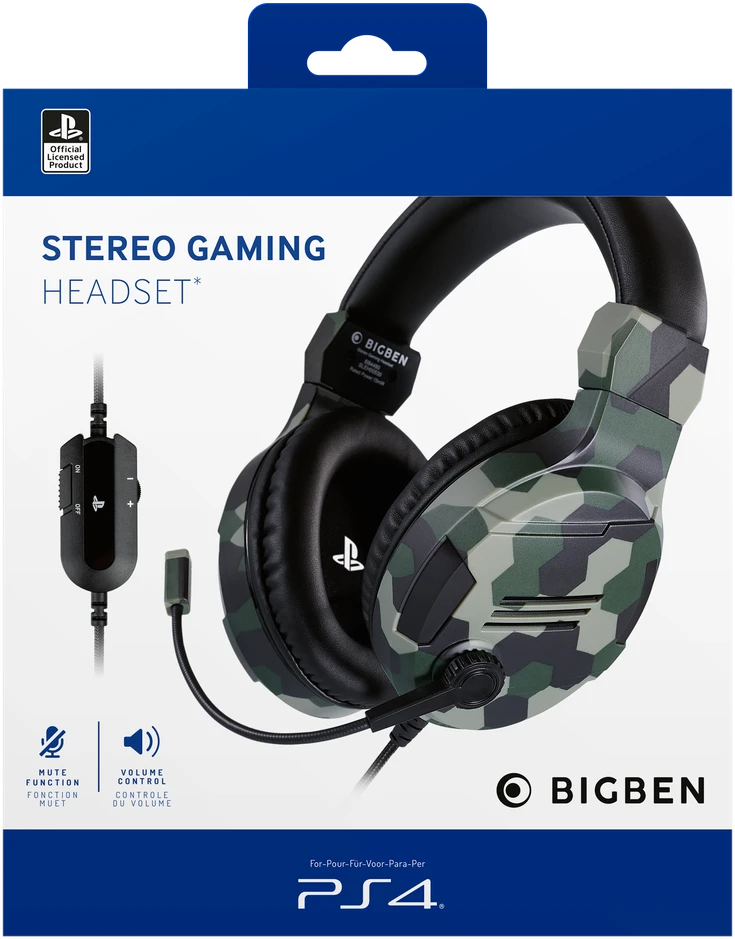 Nacon Big Ben Bigben Interactive PS4OFHEADSETV3G Ausinės be mikrofono ir ausinės su mikrofonu Laisvų rankų įranga Su lankeliu Kamufliažas