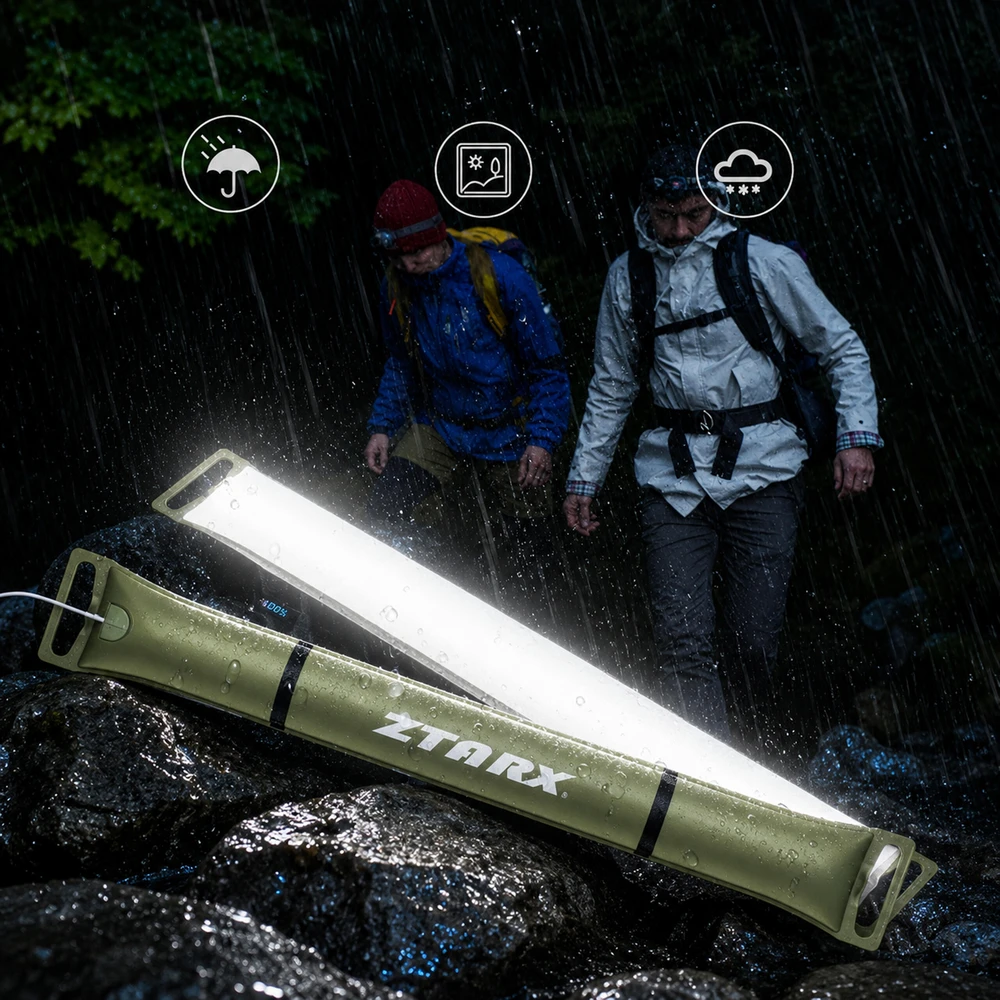 Nadmuchiwana Pripučiama LED stovyklavimo lempa žygiams ir stovyklavimui su USB, 90x12 cm, 500 lm