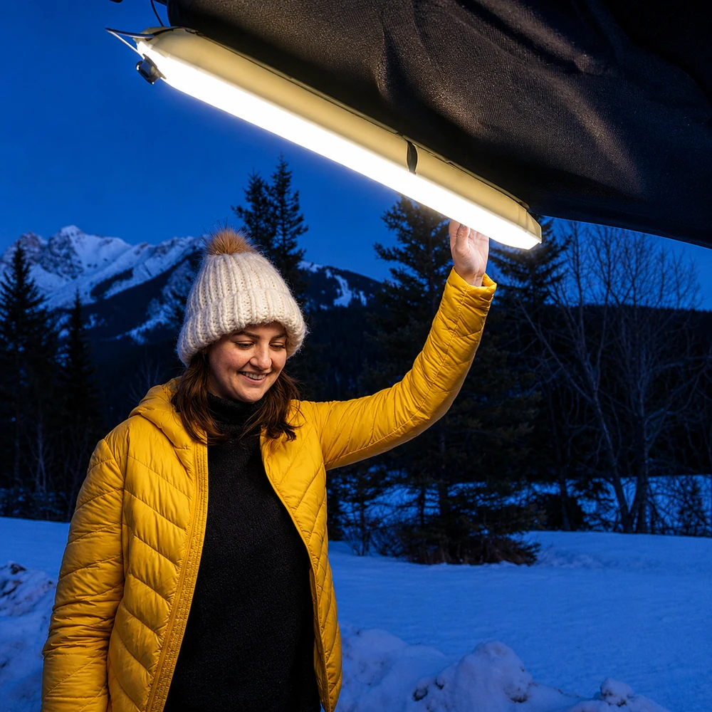 Nadmuchiwana Pripučiama LED stovyklavimo lempa žygiams ir stovyklavimui su USB, 90x12 cm, 500 lm