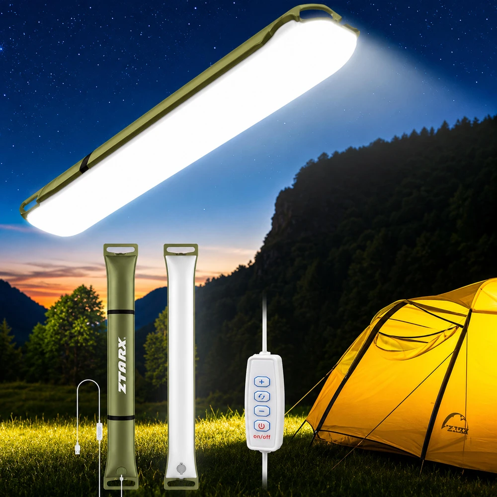 Nadmuchiwana Pripučiama LED stovyklavimo lempa žygiams ir stovyklavimui su USB, 90x12 cm, 500 lm