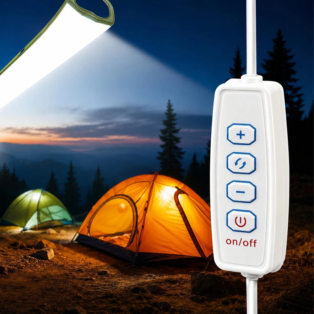 Nadmuchiwana Pripučiama LED stovyklavimo lempa žygiams ir stovyklavimui su USB, 90x12 cm, 500 lm