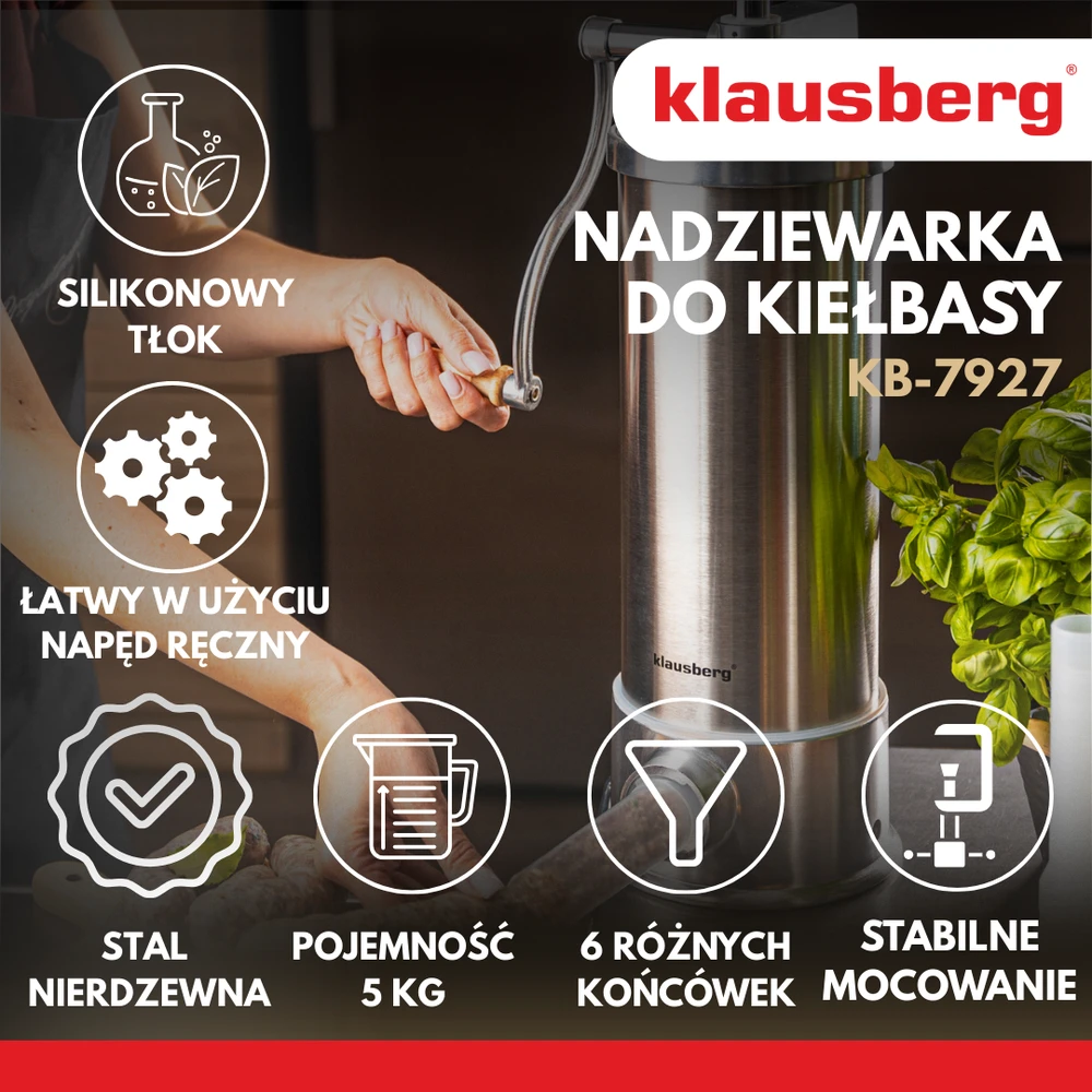 Nadziewarka Dešrų kimštuvas, 5kg talpos, vertikalus, nerūdijančio plieno, Klausberg, kb-7927