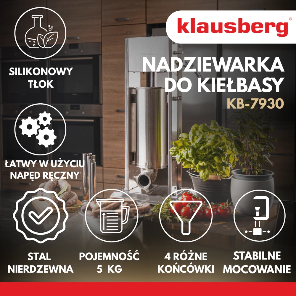 Nadziewarka Dešrų kimštuvas, 5kg talpos, vertikalus, nerūdijančio plieno, Klausberg, KB-7930