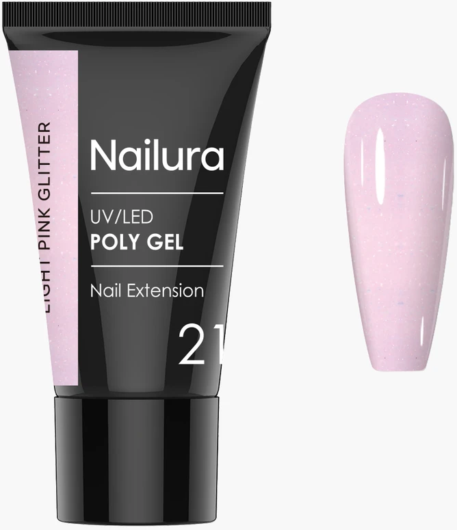 Nailura - Polimerinis gelis 21 - šviesiai rožinis blizgučiai - 30 ml