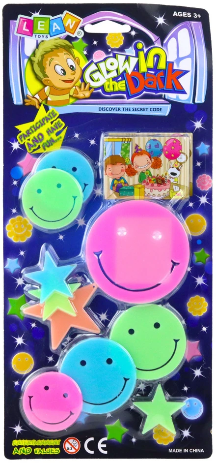 Lean Toys Šviečiantys sienų lipdukai vaikams – veidukai ir žvaigždės, 10 vnt.
