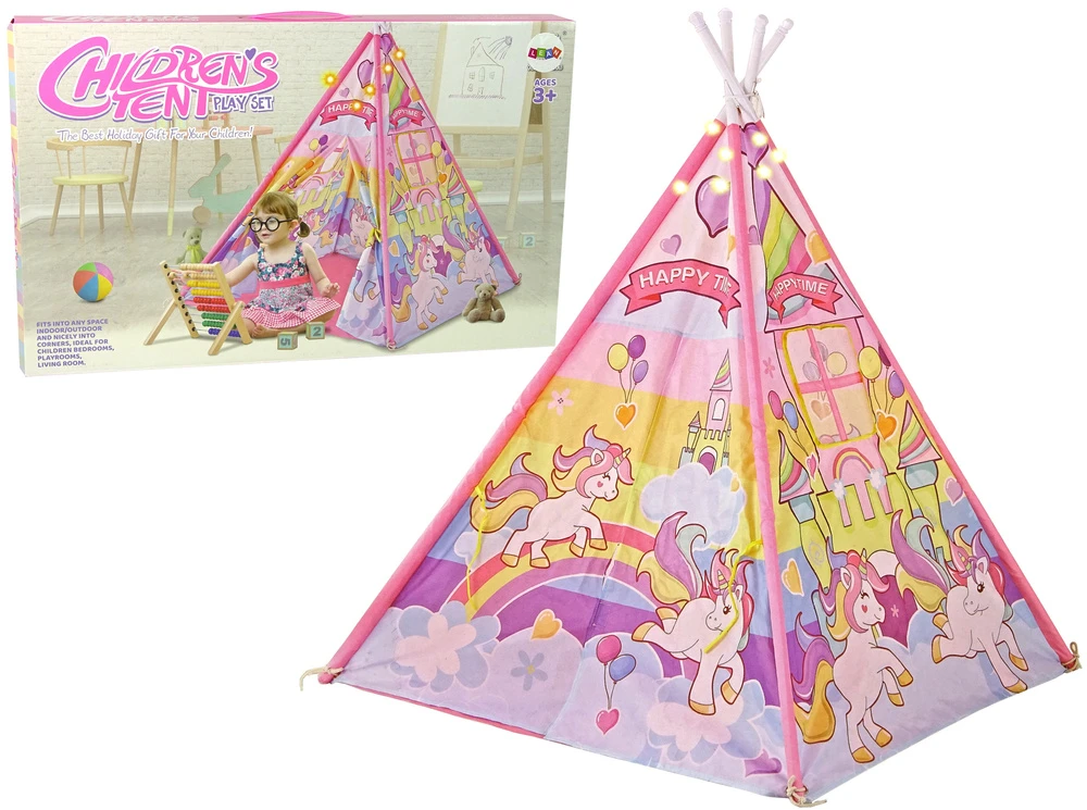 Lean Toys Vaikiška indėniška palapinė Unicorn Ponies Rožinė