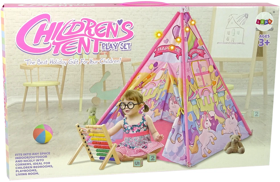 Lean Toys Vaikiška indėniška palapinė Unicorn Ponies Rožinė