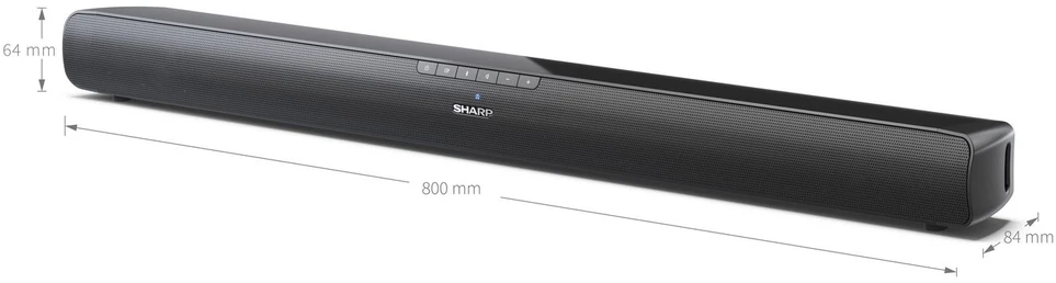 Namų kino sistema „Sharp HT-SB100 2.0 Soundbar“, skirta televizoriui, didesniam nei 32“, HDMI ARC/CEC, Aux-in, optinė, Bluetooth, USB, 80 cm, blizgus Juodas | Sharp | Taip | Soundbar televizoriui, didesniam nei 32" | HT-SB100 | Juodas | Ne | USB prievadas | AUX in | Bluetooth | Belaidė jungtis