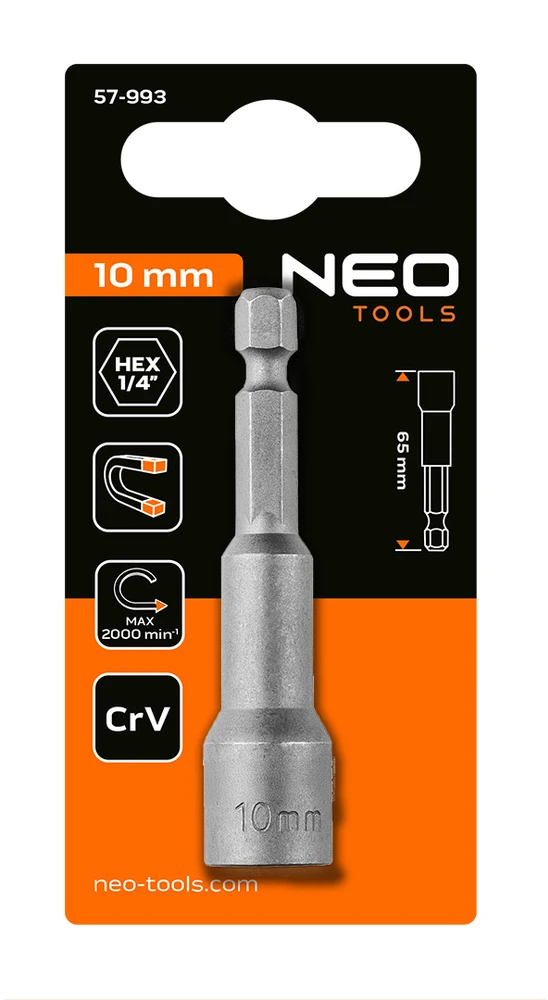 Nasadka Magnetinė galvutė 10 x 65 mm, 1/4 colio kotas