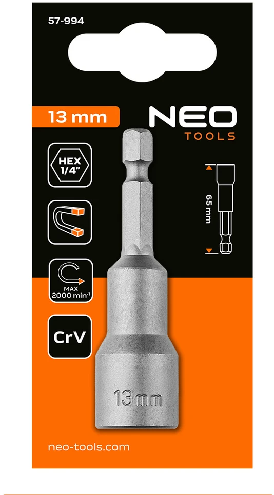 Nasadka Magnetinė galvutė 13 x 65 mm, 1/4 colio kotas