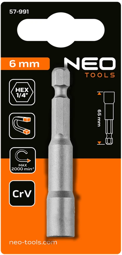 Nasadka Magnetinė galvutė 6 x 65 mm, 1/4 colio kotas