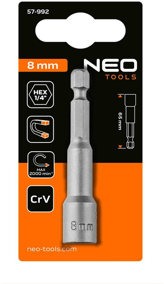 Nasadka Magnetinė galvutė 8 x 65 mm, 1/4 colio kotas