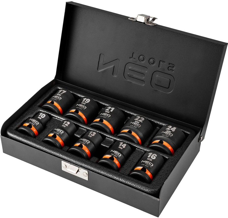 Neo Šešiakampių smūginių lizdų rinkinys 10-24mm 10vnt (12-101)