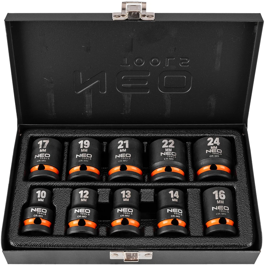Neo Šešiakampių smūginių lizdų rinkinys 10-24mm 10vnt (12-101)