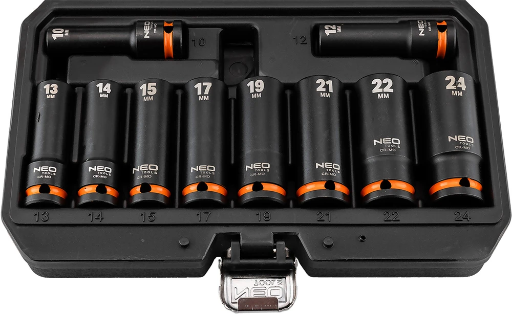 Neo Smūginių dangtelių komplektas 6 kampų 10-24 mm ilgio 10vnt. (12-107)