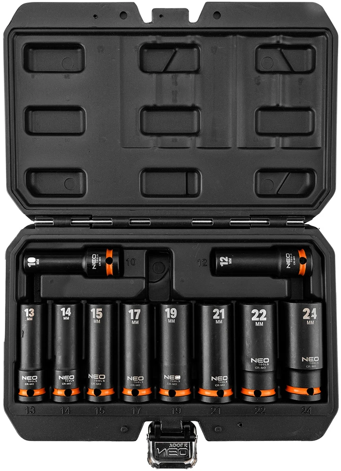 Neo Smūginių dangtelių komplektas 6 kampų 10-24 mm ilgio 10vnt. (12-107)