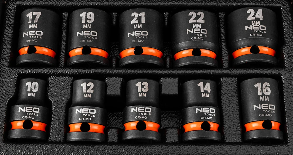Neo Šešiakampių smūginių lizdų rinkinys 10-24mm 10vnt (12-101)