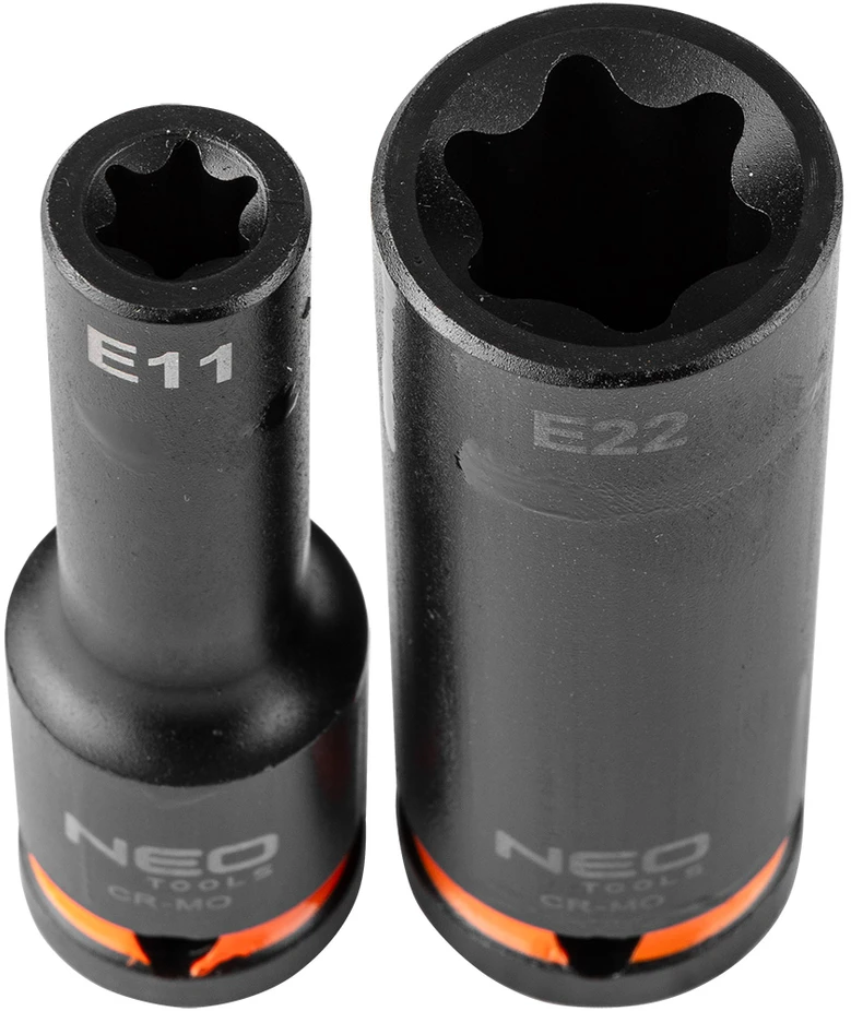 Neo Tools Smūginiai Torx antgaliai, 1/2", 9 dalių rinkinys, E10-E24, CrMo