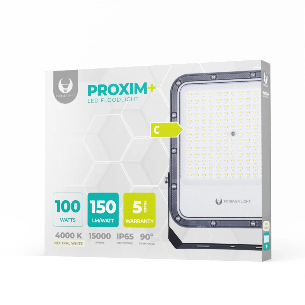 Plastrol „Telforceone“ LED prožektorius PROXIM+ 100W 4000K 15000lm 230V IP65 „Forever Light“ 150lm/W 5 metų garantija