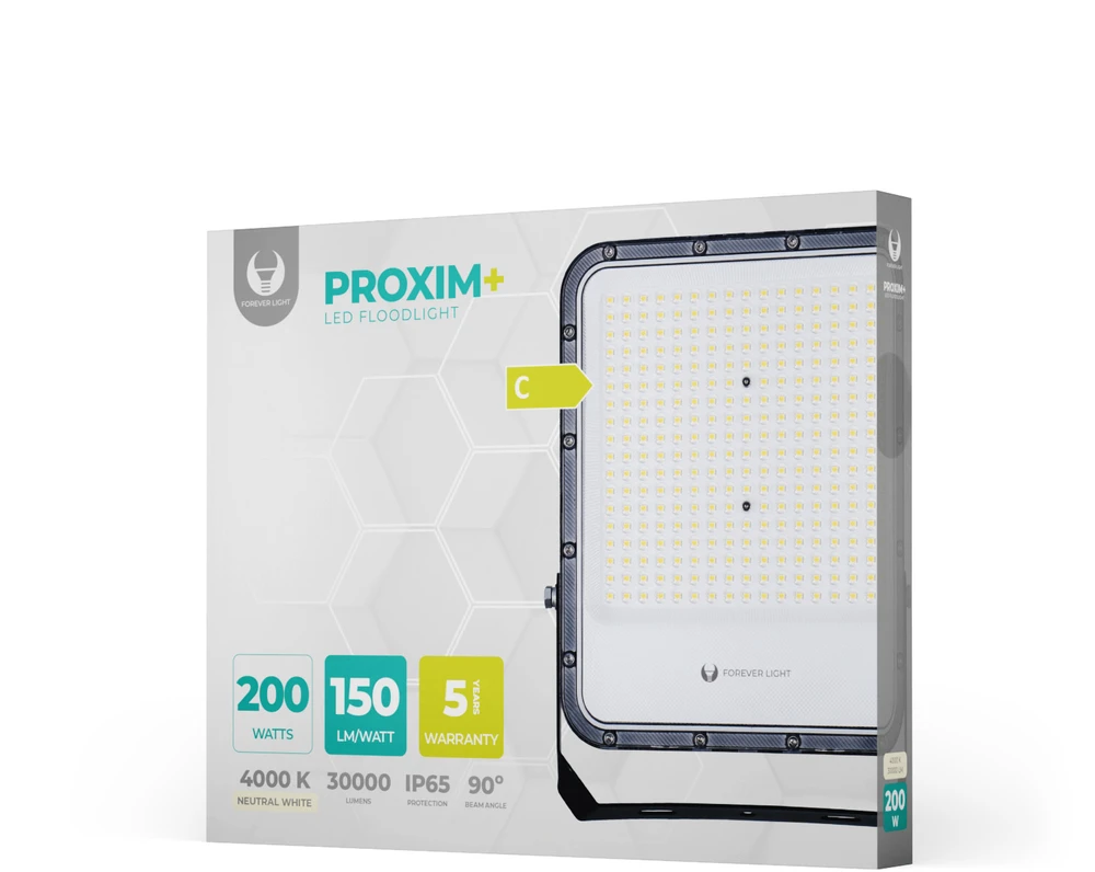 Plastrol „Telforceone“ LED prožektorius PROXIM+ 200W 4000K 30000lm 230V IP65 „Forever Light“ 150lm/W 5 metų garantija